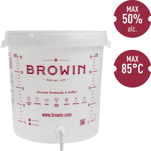 Recipient de fermentare 30L, de culoare albă cu imprimeu, robinet și 2 tuburi - j.EN - 10