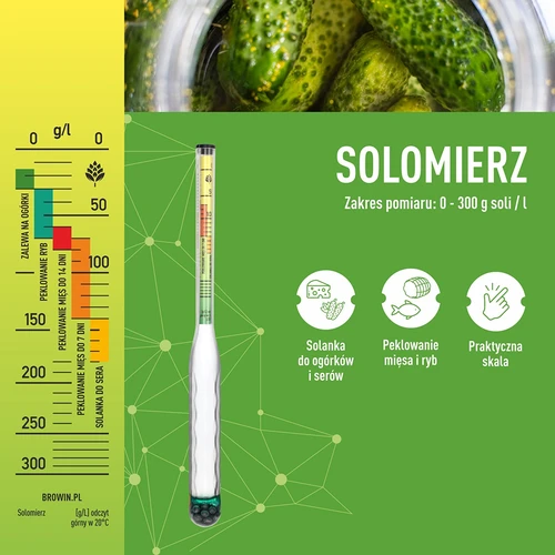 Salinometru rezistent la spargere, cu eprubetă, domeniu de măsurare: 0-300 g sare/L - 5