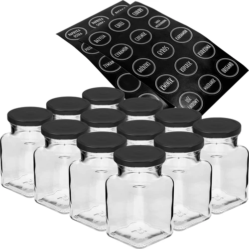 Set 12 x borcan 150ml + 30 etichete pentru marcarea condimentelor