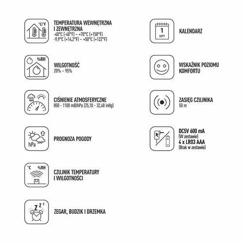 Stație meteo (RCC,DCF) - electronică, fără fir, iluminată, senzor, albă - 9