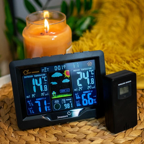 Stație meteo RCC, DCF – electronică, iluminată, fără fir, senzor, neagră - 13