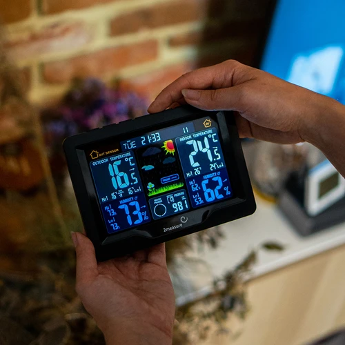 Stație meteo RCC, DCF – electronică, iluminată, fără fir, senzor, neagră - 14