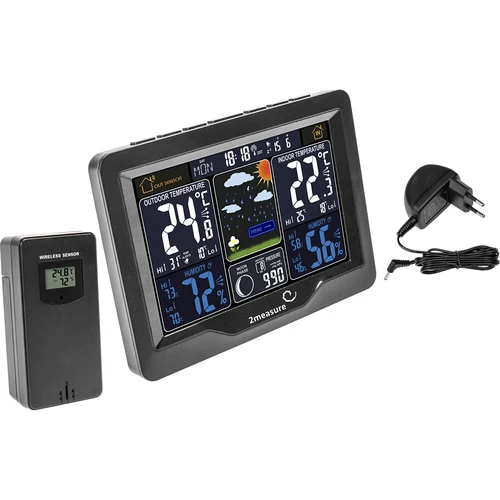 Stație meteo RCC, DCF – electronică, iluminată, fără fir, senzor, neagră