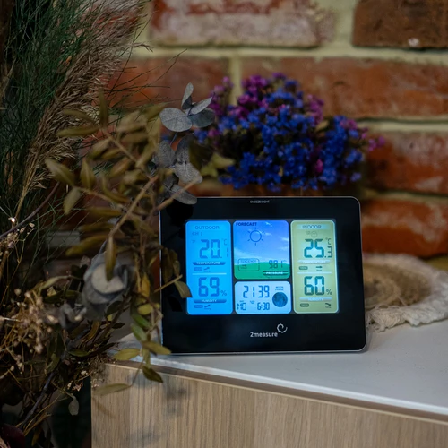 Stație meteo RCC – electronică, iluminată, fără fir, senzor, neagră - 12