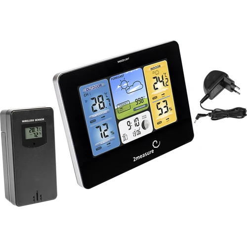 Stație meteo RCC – electronică, iluminată, fără fir, senzor, neagră