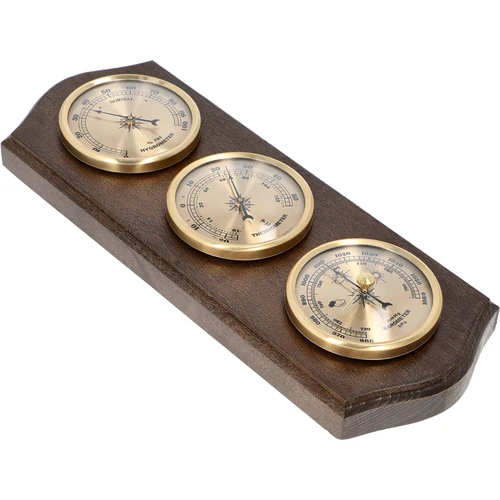 Stație meteo retro - culoare wenge cu cadrane aurii - 2