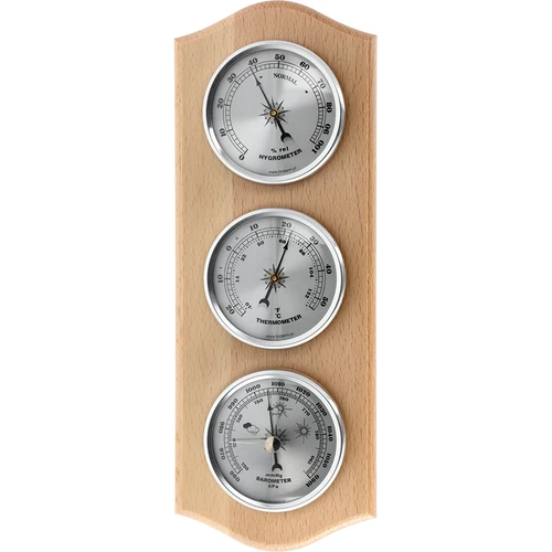 Stație meteo retro - lemn natural cu cadrane argintii
