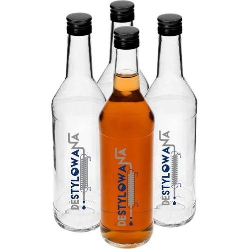 Sticlă 0,5 L cu capac și imprimare Distilată - 4 buc.