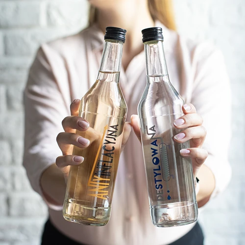 Sticlă 0,5 L cu capac și imprimare Distilată - 4 buc. - 9