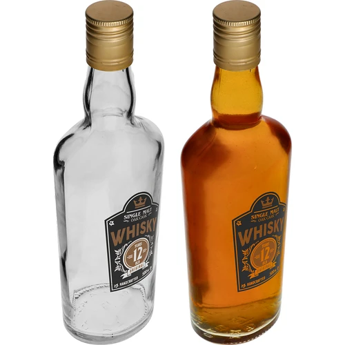 Sticlă 0,5 L cu capac și imprimare în 2 culori Whisky - 4 buc. - 6