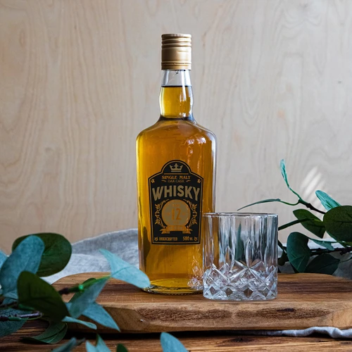 Sticlă 0,5 L cu capac și imprimare în 2 culori Whisky - 4 buc. - 9