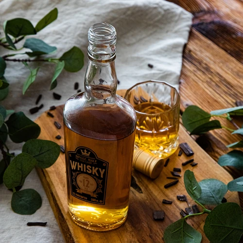 Sticlă 0,5 L cu capac și imprimare în 2 culori Whisky - 4 buc. - 11