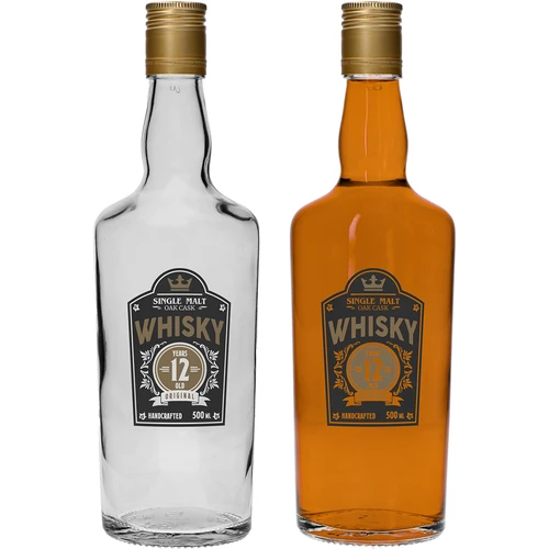Sticlă 0,5 L cu capac și imprimare în 2 culori Whisky - 4 buc. - 5