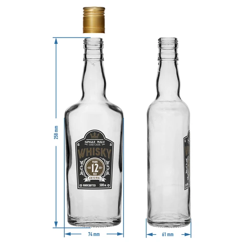 Sticlă 0,5 L cu capac și imprimare în 2 culori Whisky - 4 buc. - 8