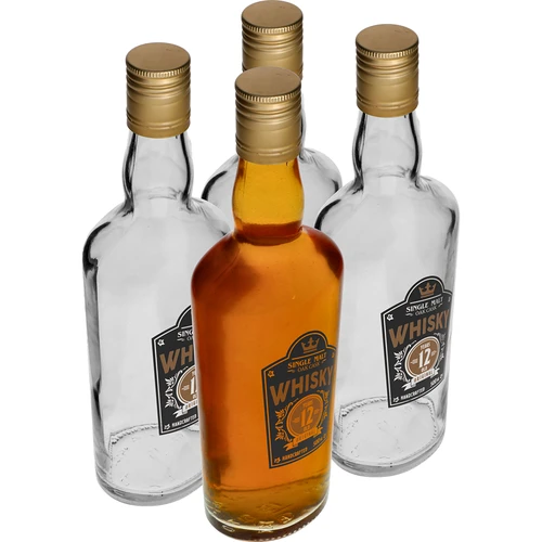 Sticlă 0,5 L cu capac și imprimare în 2 culori Whisky - 4 buc.