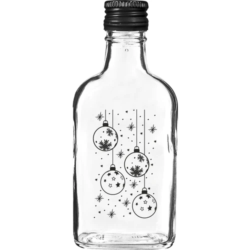 Sticlă tip ploscă 200 ml cu capac filetat, imprimare „Globuri”, 1 buc.