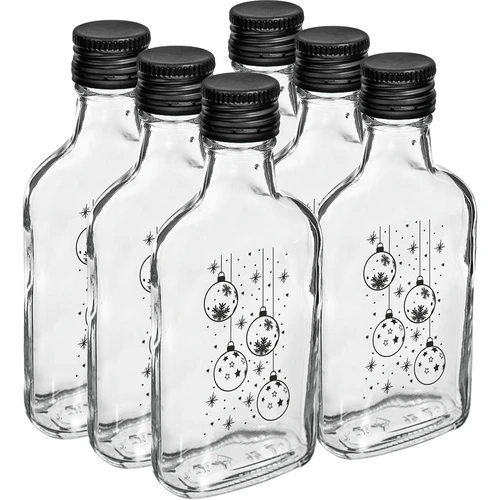 Sticlă tip ploscă 200 ml cu capac filetat, imprimare „Globuri”, 1 buc. - 4