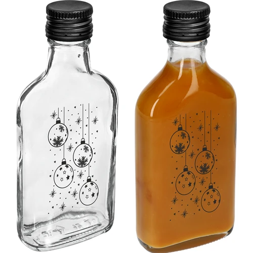 Sticlă tip ploscă 200 ml cu capac filetat, imprimare „Globuri”, 1 buc. - 3