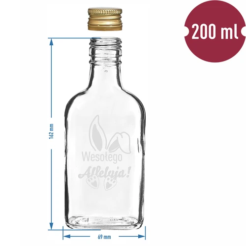 Sticlă 200ml cu capac, imprimare URECHI DE IEPURE 6buc - 6