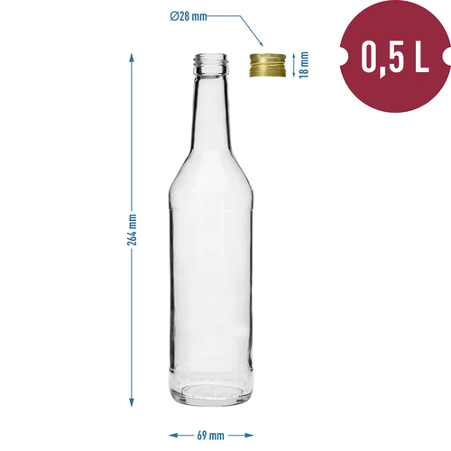 Sticlă 500 ml pentru vodcă simplă cu capace - 8 buc. - 7