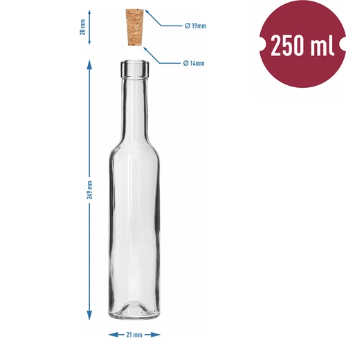 Sticlă BELISSIMO 250 ml, cu dop din plută naturală, 1 buc. - 5