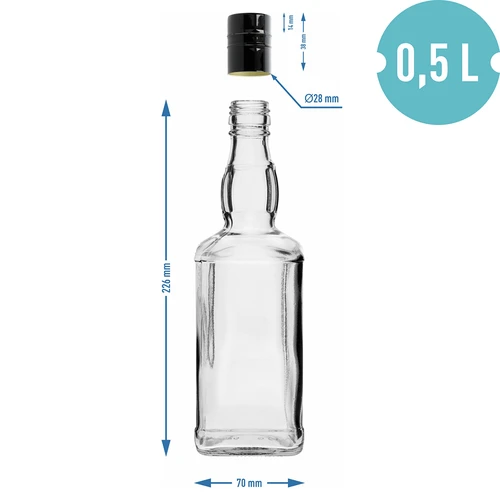 Sticlă Daniels 500 ml cu capac cu filet, 1 buc. - 6