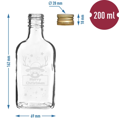 Sticlă de 200 ml cu capac, imprimare Renifer de Sărbători, 6 buc. - 5