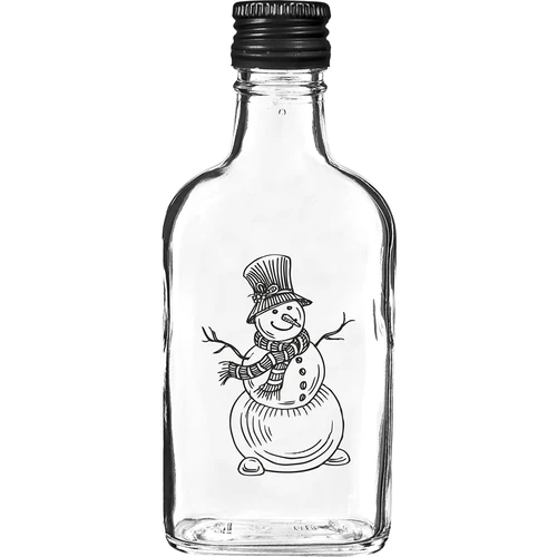 Sticlă tip ploscă 200 ml cu capac cu filet, imprimeu „Om de zăpadă”, 1 buc.