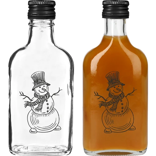 Sticlă tip ploscă 200 ml cu capac cu filet, imprimeu „Om de zăpadă”, 1 buc. - 2