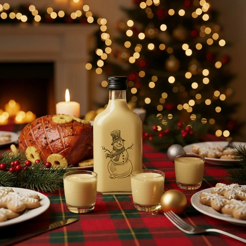 Sticlă tip ploscă 200 ml cu capac cu filet, imprimeu „Om de zăpadă”, 1 buc. - 6