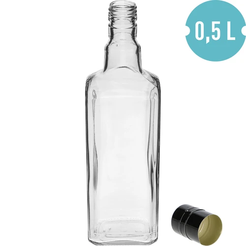 Sticlă decorativă TYNKTURA 0,5 L, cu capac cu filet negru, lung, fi 28 mm, 1 bucată - 2