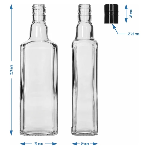 Sticlă decorativă TYNKTURA 0,5 L, cu capac cu filet negru, lung, fi 28 mm, 1 bucată - 5