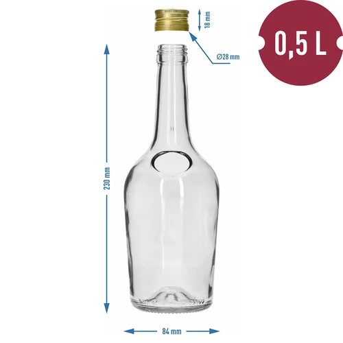 Sticlă GLORIA 0,5 L, cu capac filetat auriu fi 28, 1 buc. - 6