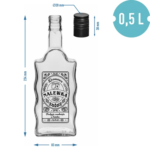 Sticlă Klasztorna 500 ml cu capac filetat, inscripție „Nalewka”, 1 buc. - 5