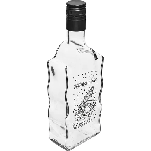 Sticlă Klasztorna 0,5 L cu capac negru și imprimeu cu Moș Crăciun