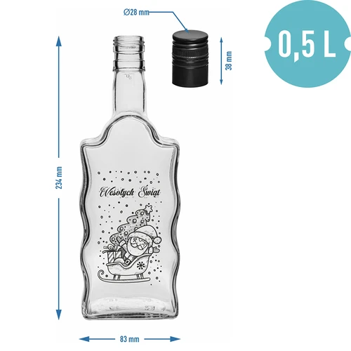 Sticlă Klasztorna 0,5 L cu capac negru și imprimeu cu Moș Crăciun - 5