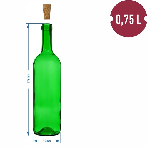 Sticlă pentru vin 0,75 L verde - pachet de 8 buc. - 6