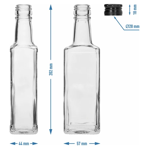 Sticlă Receptura 250 ml, cu capac negru, 1 buc. - 6