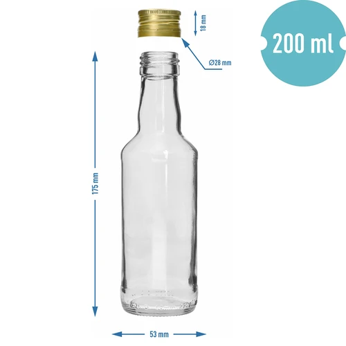 Sticlă clasică pentru băuturi spirtoase 200 ml, cu capac auriu fi 28, 1 buc. - 5