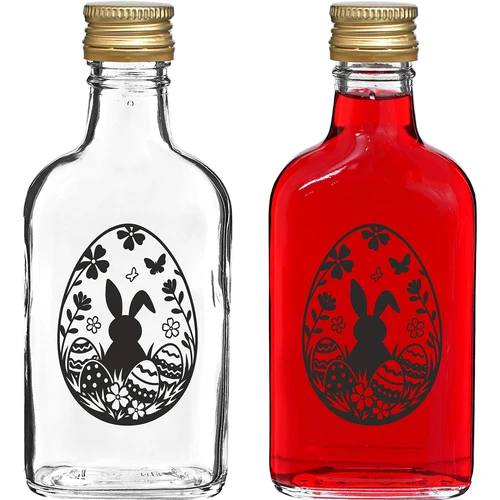 Sticlă tip ploscă 200 ml cu capac cu filet, imprimare „Ou de Paște încondeiat”, 1 buc.