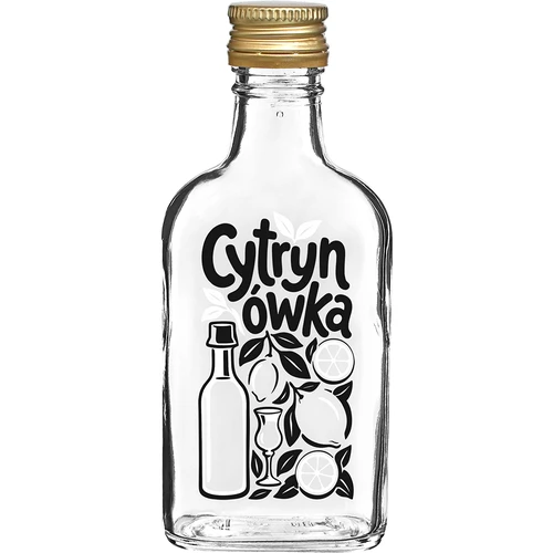 Sticlă tip ploscă 200 ml cu capac cu filet și imprimeu „Cytrynówka”, model 1