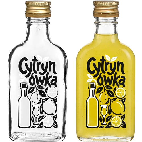 Sticlă tip ploscă 200 ml cu capac cu filet și imprimeu „Cytrynówka”, model 1 - 2