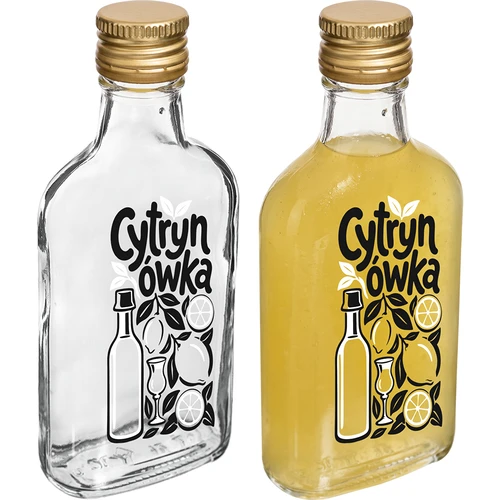 Sticlă tip ploscă 200 ml cu capac cu filet și imprimeu „Cytrynówka”, model 1 - 3
