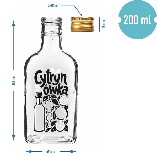 Sticlă tip ploscă 200 ml cu capac cu filet și imprimeu „Cytrynówka”, model 1 - 4