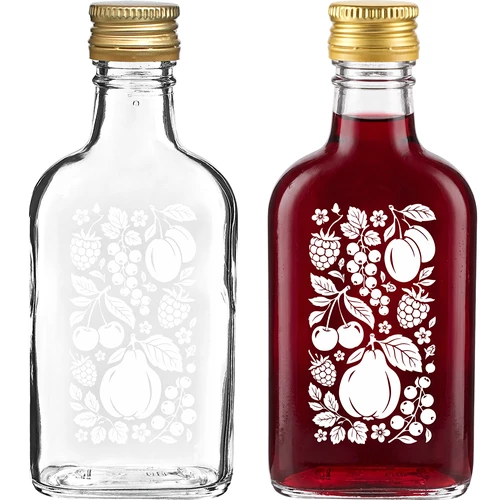Sticlă tip ploscă 200 ml cu capac filetat și imprimeu „Fructe”, model 2 - 2
