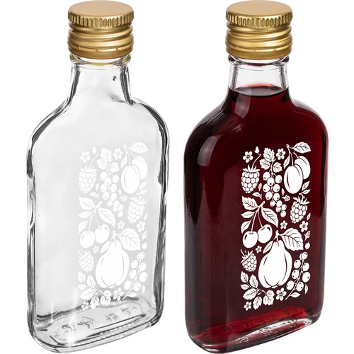 Sticlă tip ploscă 200 ml cu capac filetat și imprimeu „Fructe”, model 2 - 3