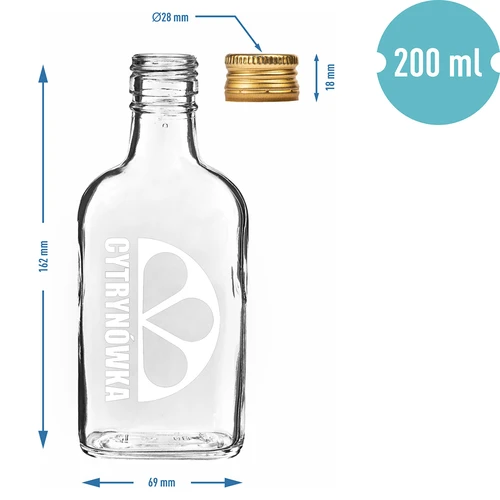 Sticlă tip ploscă 200 ml cu capac și inscripție „Cytrynówka”, model 2 - 4