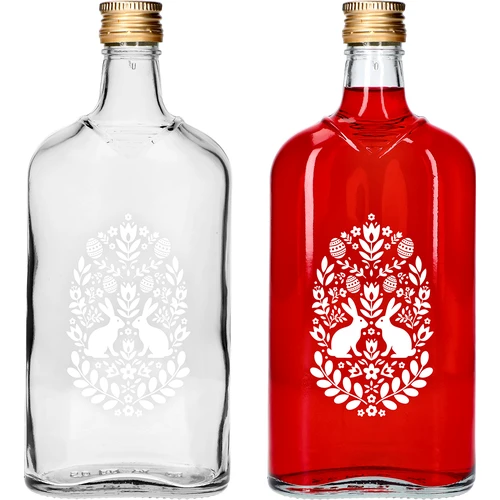 Sticlă tip ploscă 500 ml cu capac, imprimeu „Paște”, 1 bucată