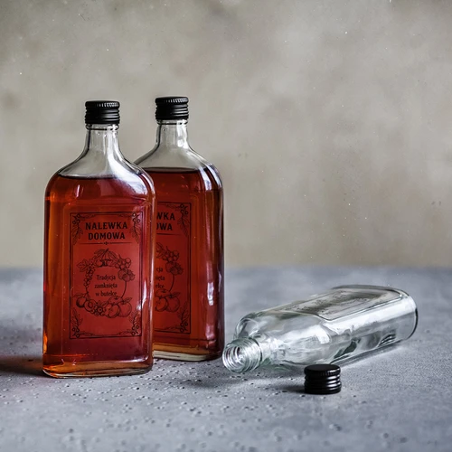 Sticlă tip ploscă 500 ml cu capac filetat, inscripție „Nalewka domowa”, 1 buc. - 5