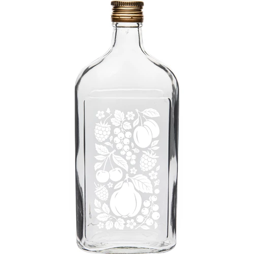 Sticlă tip ploscă 500 ml cu capac și imprimeu „Fructe”, model 2